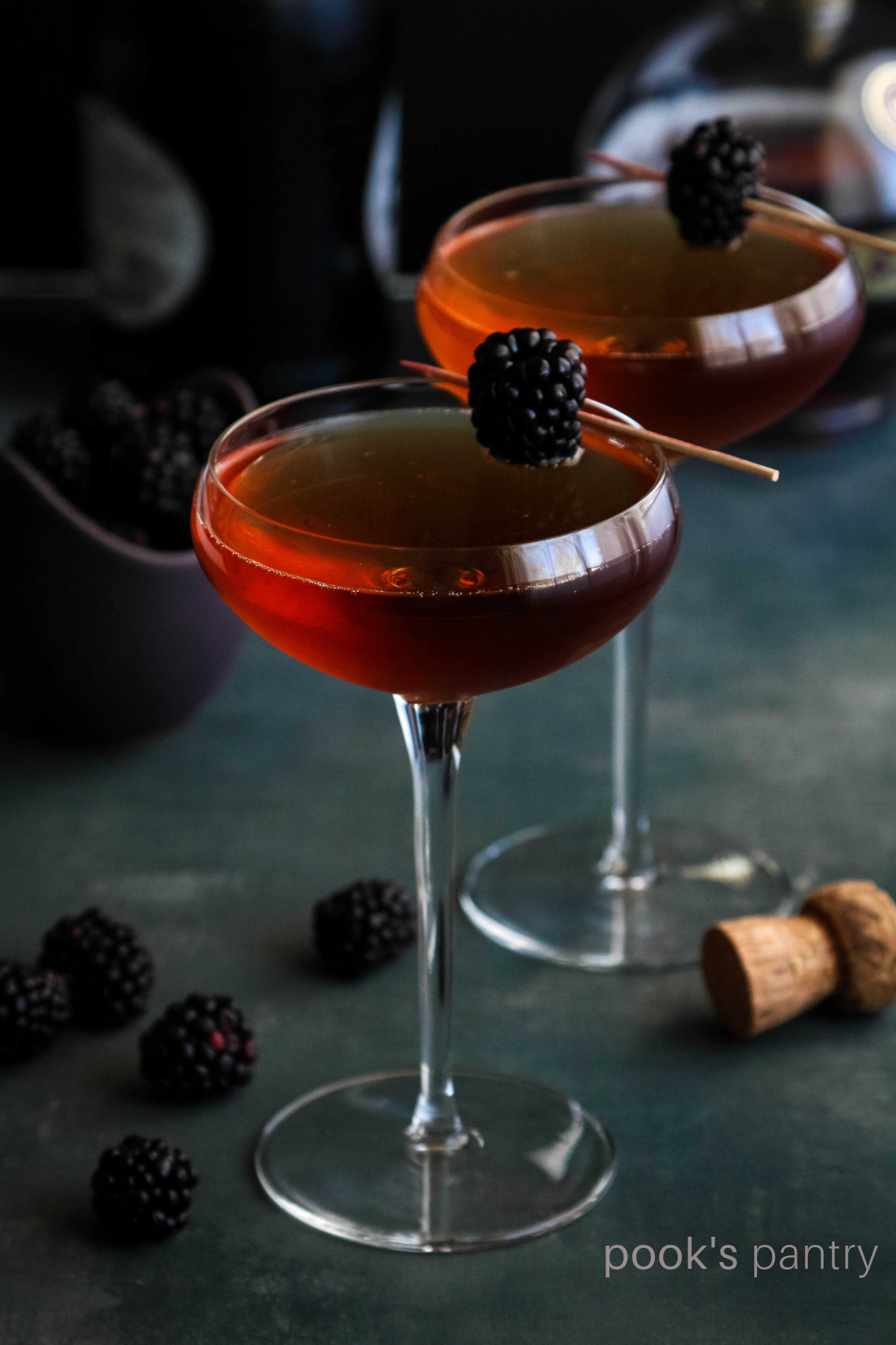 Champagne cocktail with vodka in coupe glasses.