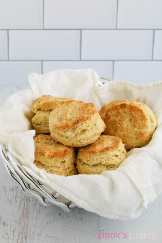 Basket of buttermilk biscuits from scratch.