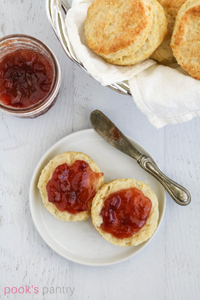 Basic buttermilk biscuit recipe with jam.