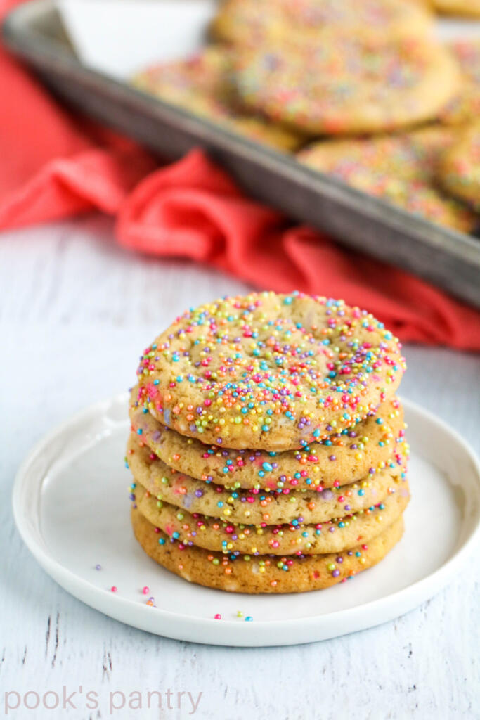 Funfetti cookies from scratch on plate.