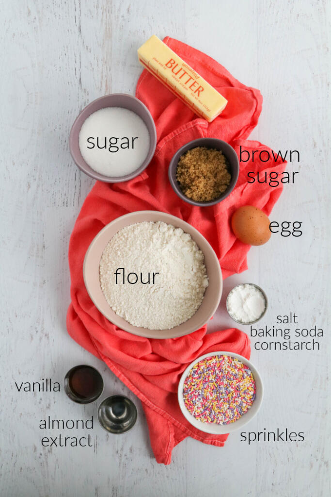 Ingredients for sprinkle cookies from scratch.