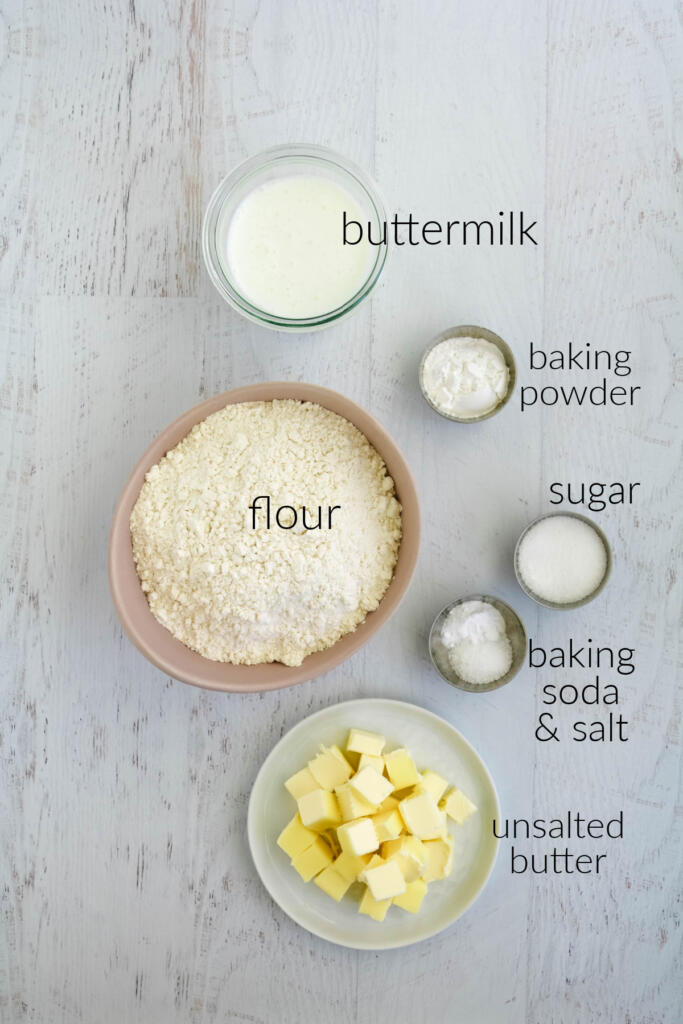 Ingredients for buttermilk biscuits.