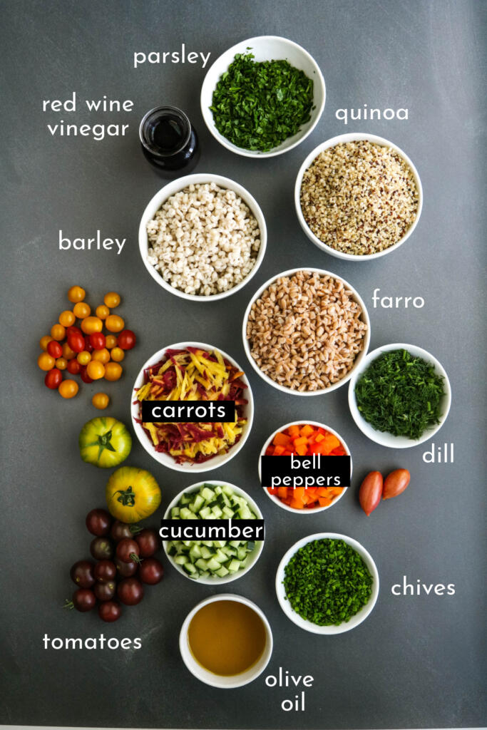 Ingredients for grain salad.