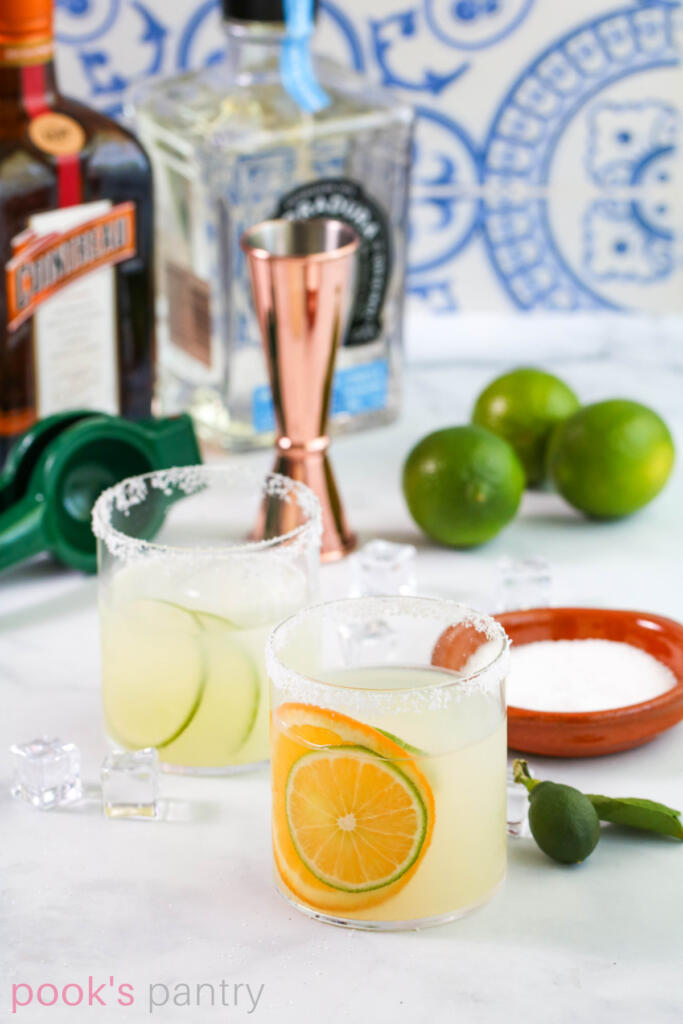 Simple margarita recipe with orange and lime.