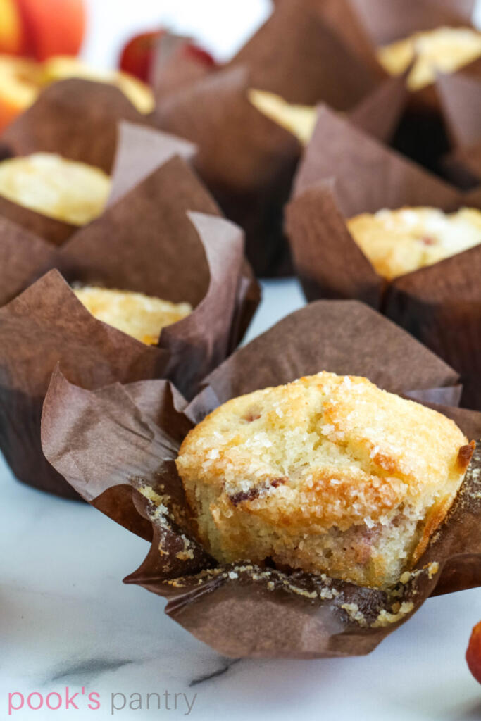Close up of muffin with sugar topping.