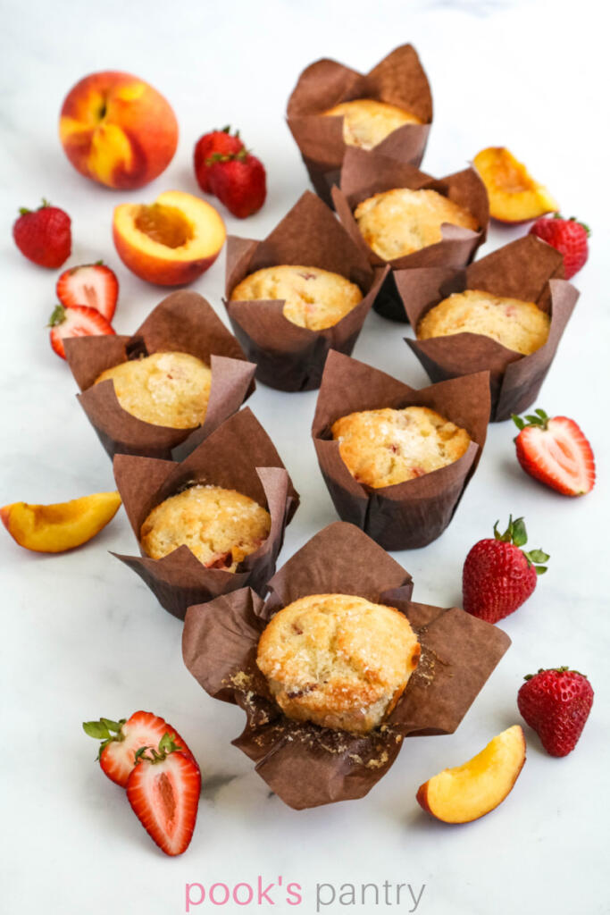 Fresh strawberry muffins with peaches.