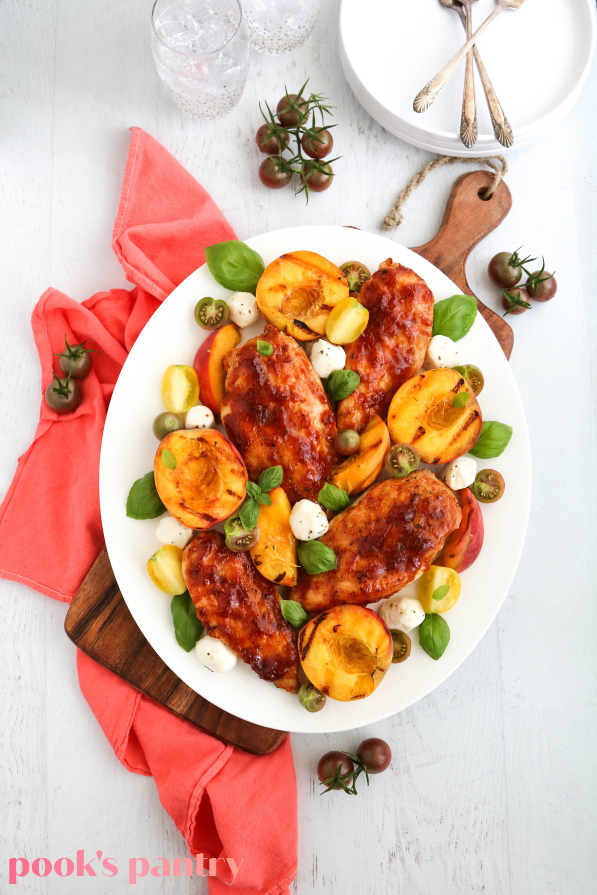 Grilled chicken with grilled peaches