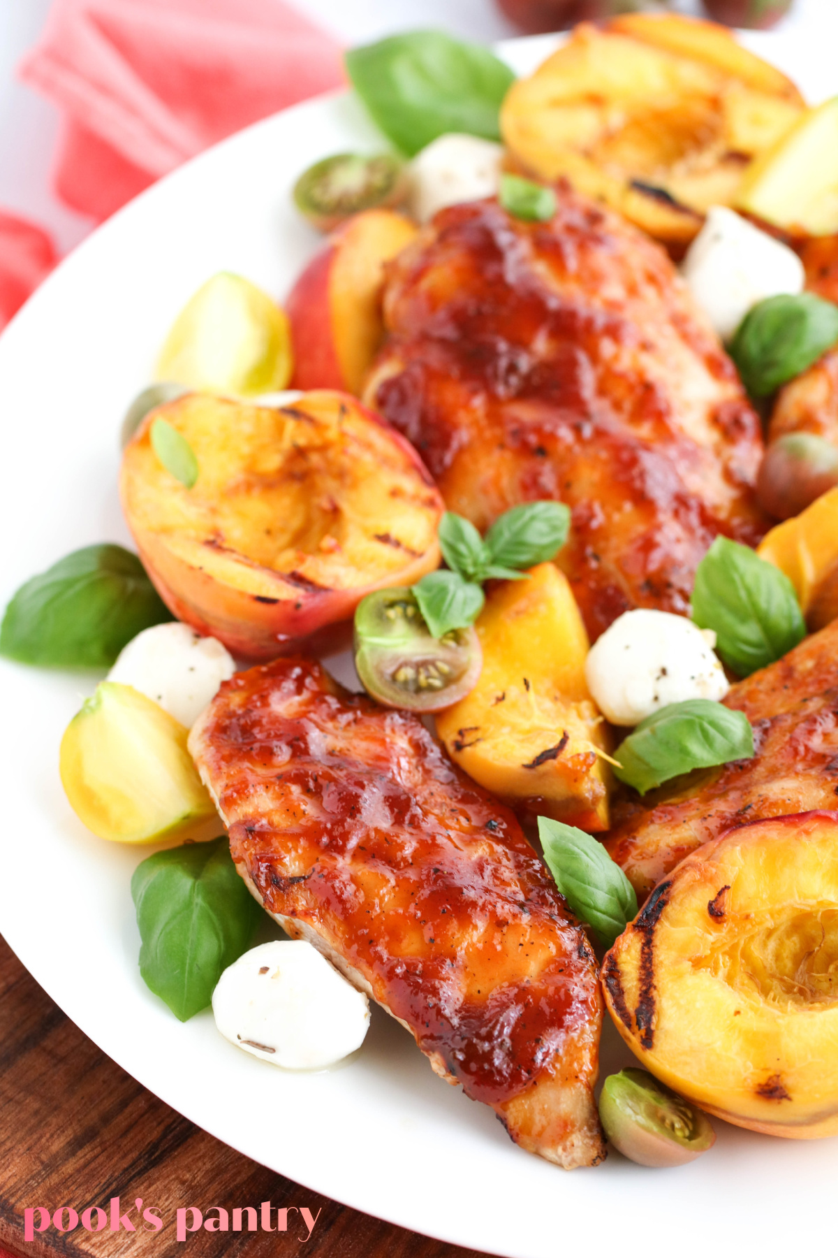 Peached glazed chicken with grilled peaches