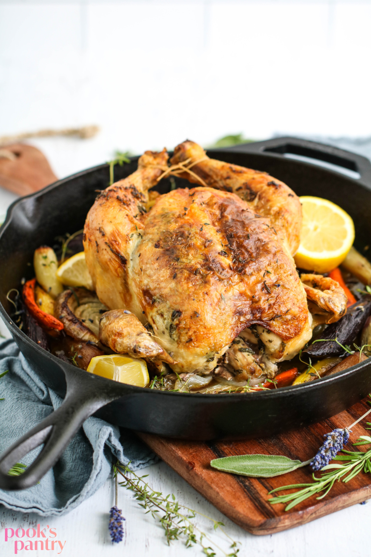 Roast chicken with French herbs.