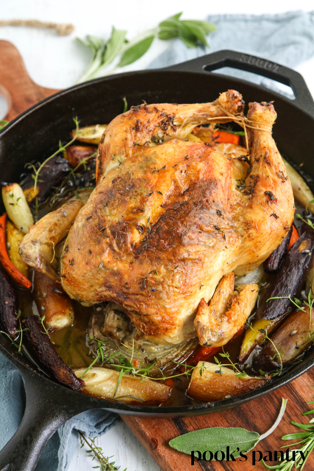 One pan roast chicken and veggies.