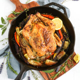 Perfect French roast chicken with vegetables
