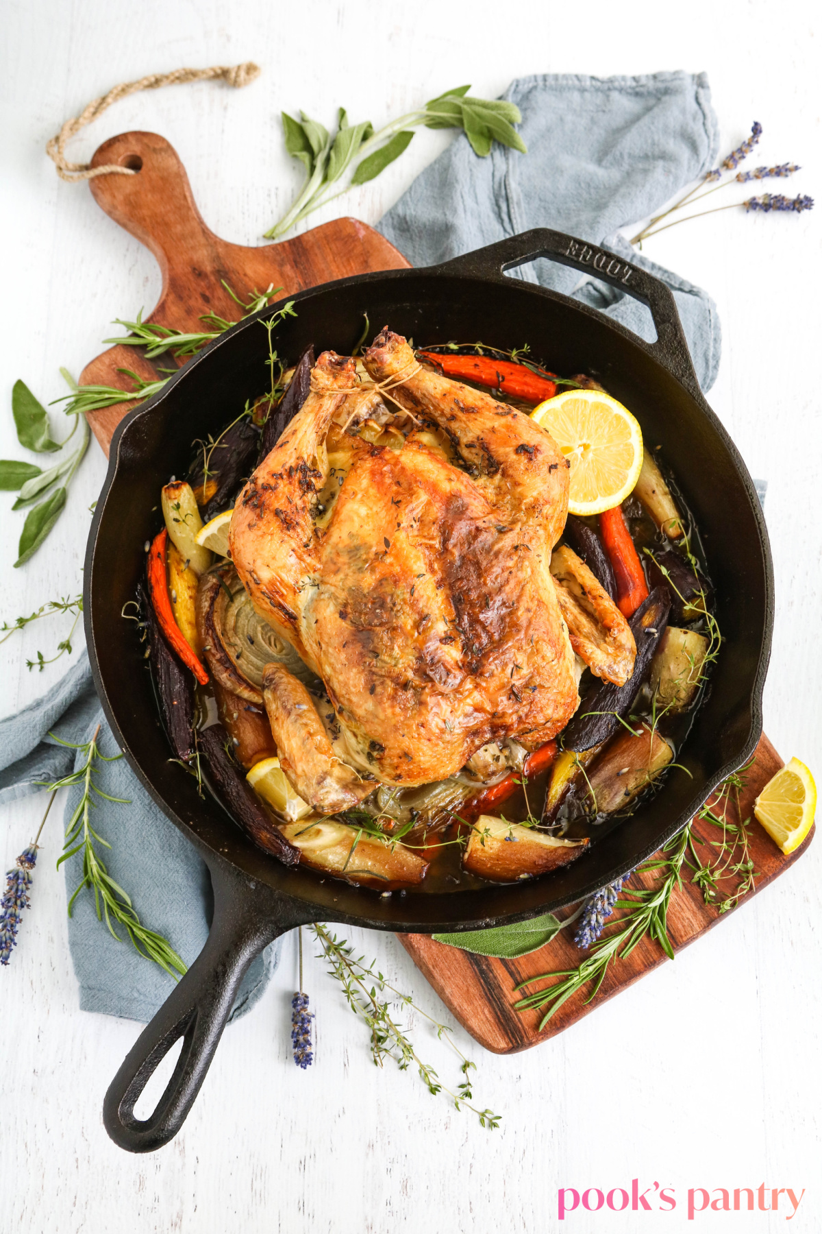 Perfect roast chicken with French herbs.