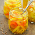 Pickled banana peppers in jar.