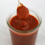 Taco sauce recipe in glass jar.