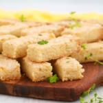 Lemon thyme shortbread cookies on board.