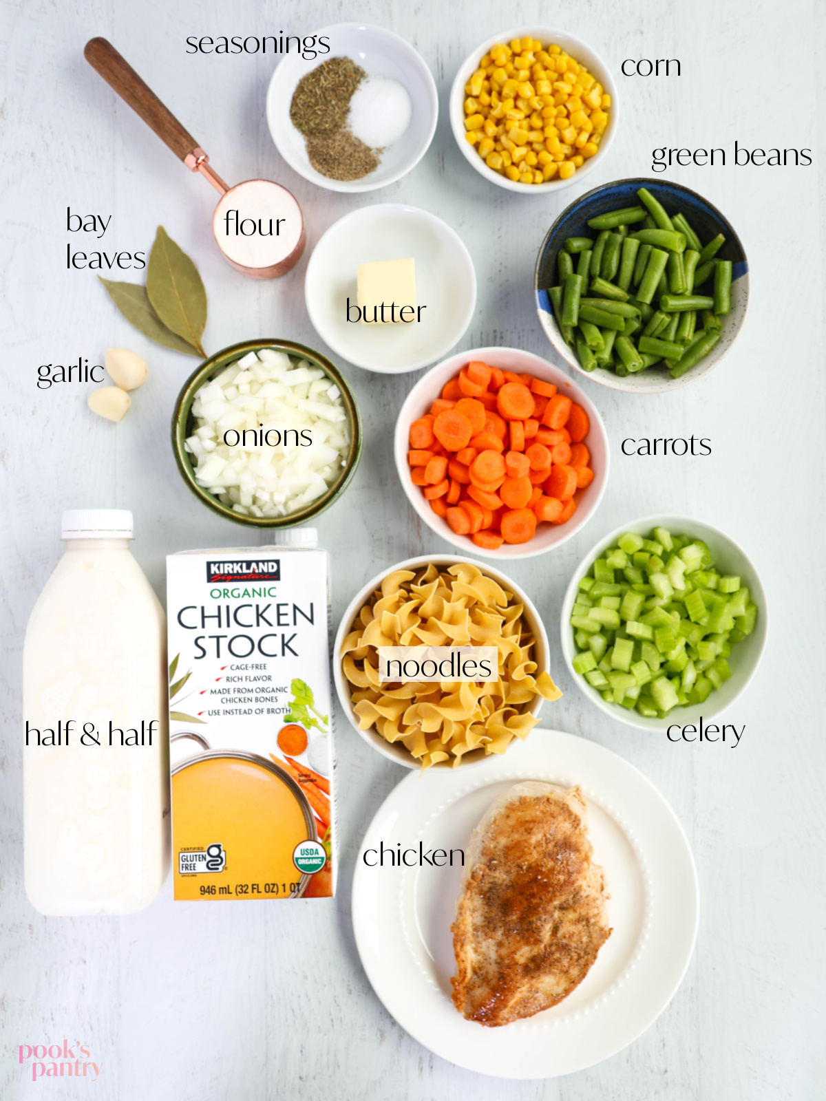 Ingredients for soup on a white background.