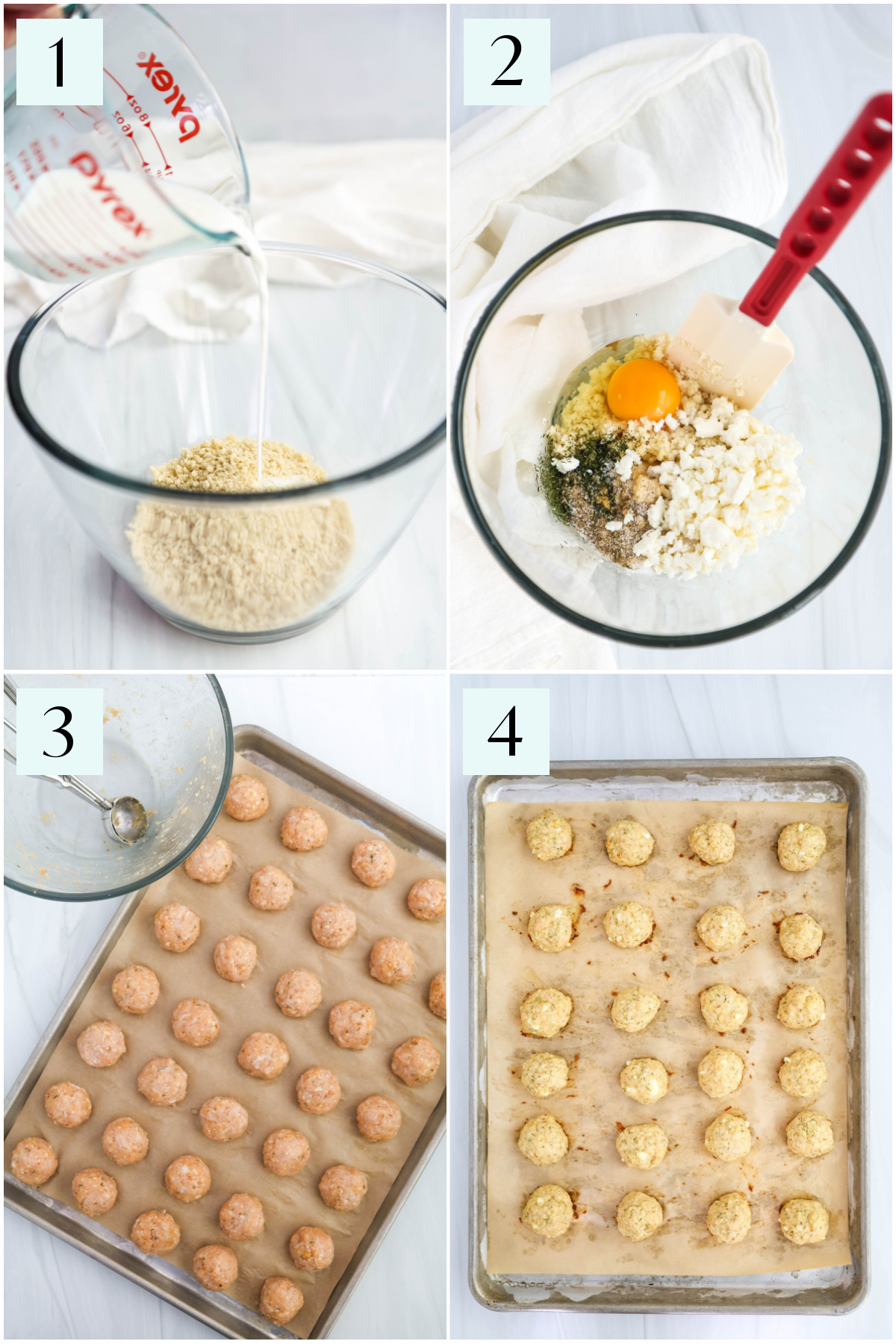 Step by step photos demonstrating how to make Mediterranean chicken meatballs.