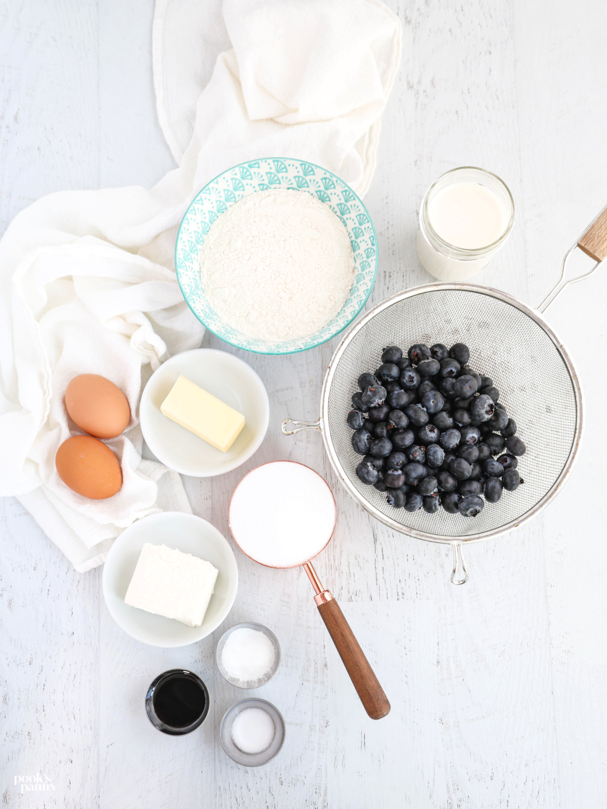 Ingredients for cake on a white background.