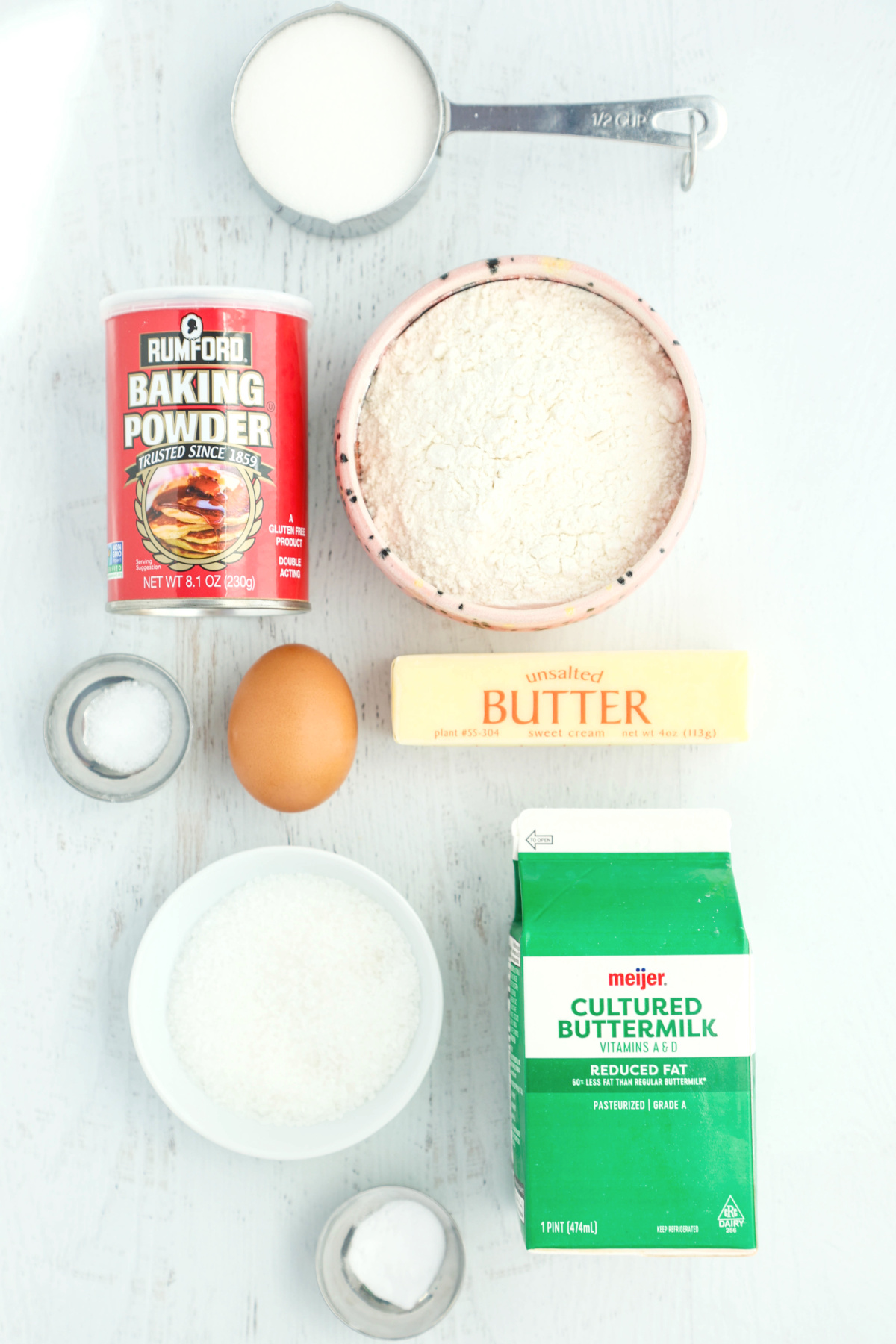 Ingredients for biscuit topping on a light background.