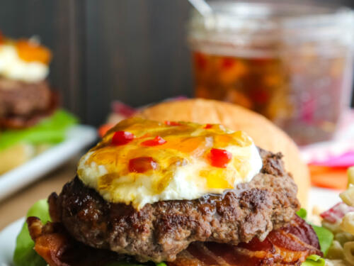 Bacon Goat Cheese Burger with Pepper Jam - Pook's Pantry Recipe Blog