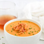 Easy lobster bisque in bowl.