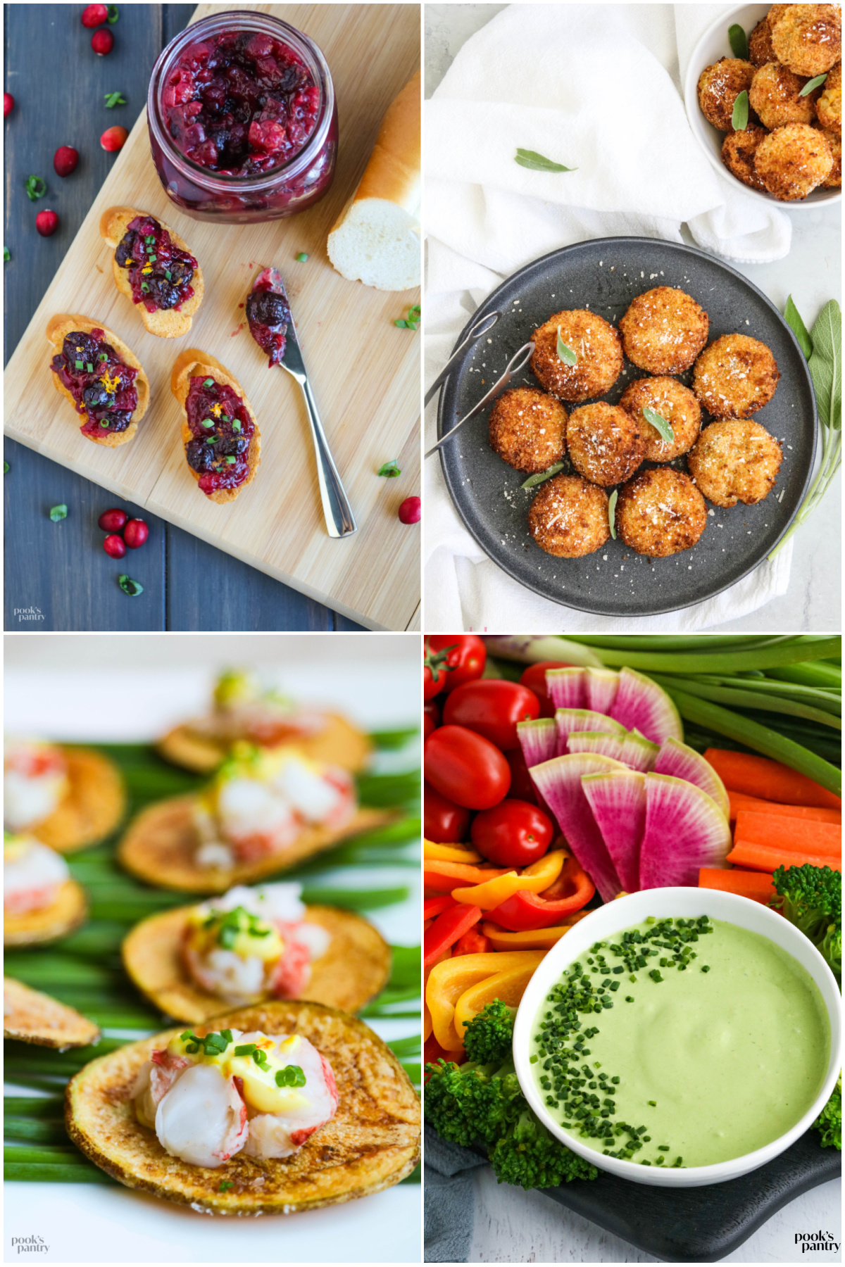 Collage of four appetizer recipes for a fall appetizer recipe collection.