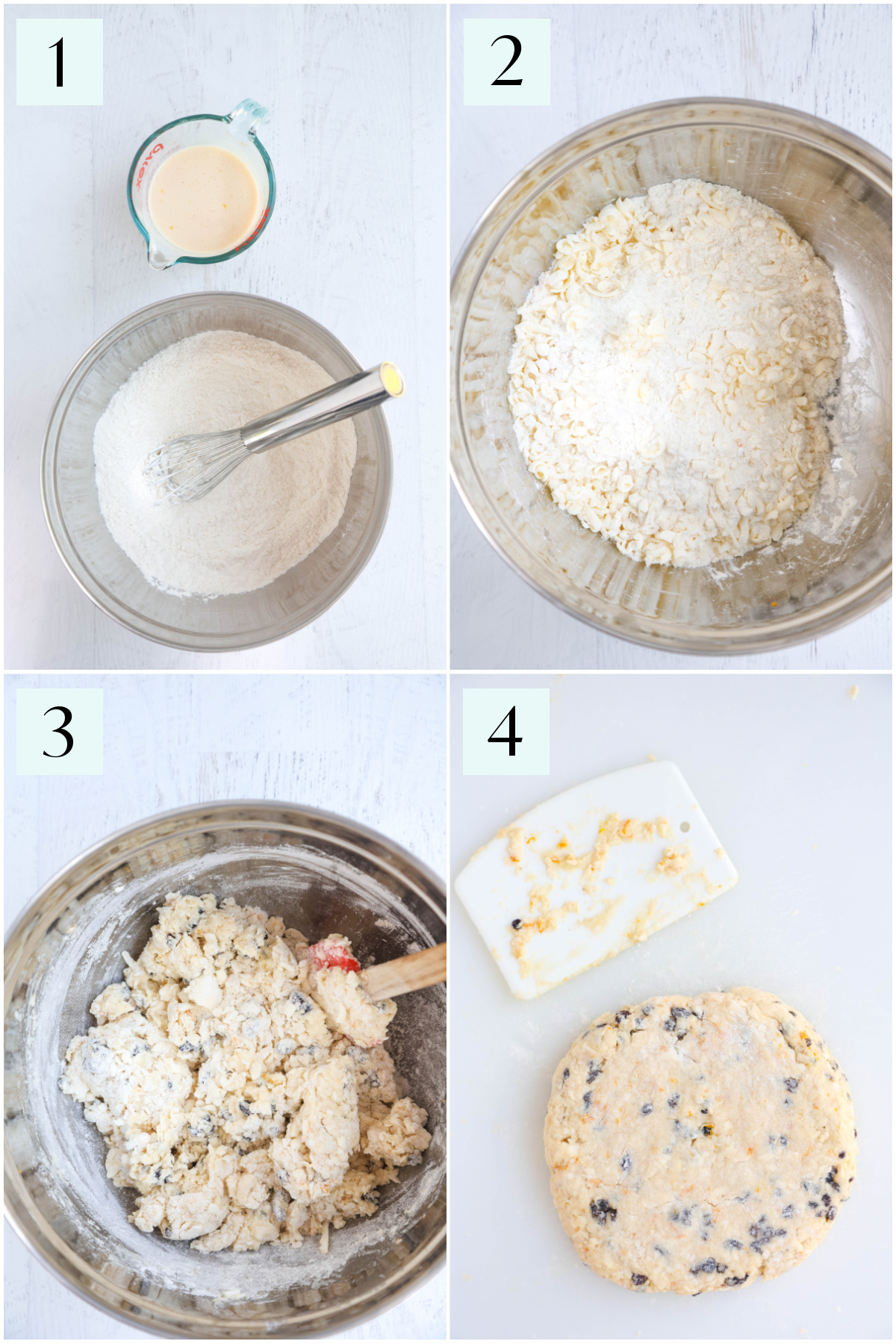 Step by step photos showing how to make orange currant scones.